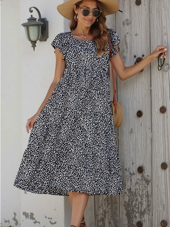 Fantaslook Dresses & Skirts - NWT! Women’s Casual Boho Floral Print Ruffle Sleeve Midi Dress small